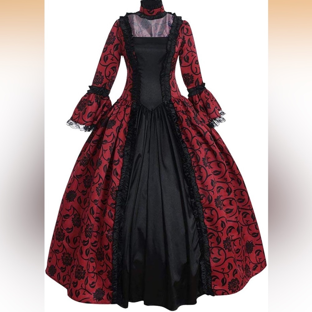 Victorian Dress Red and Black Costume M